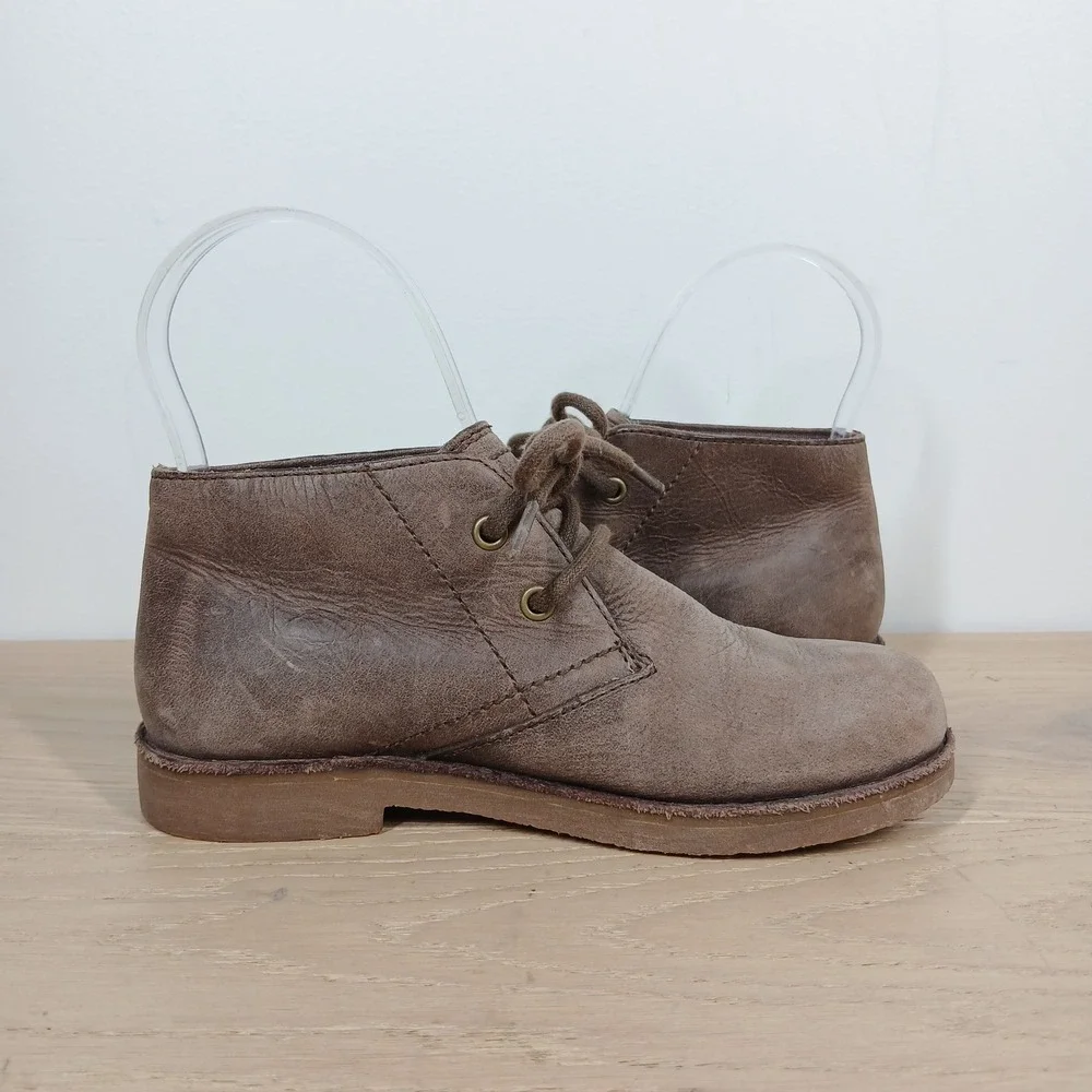 UGG Chukka Boots Kids 1 Brown Leather Ankle Lace Up Distressed Rustic Heritage